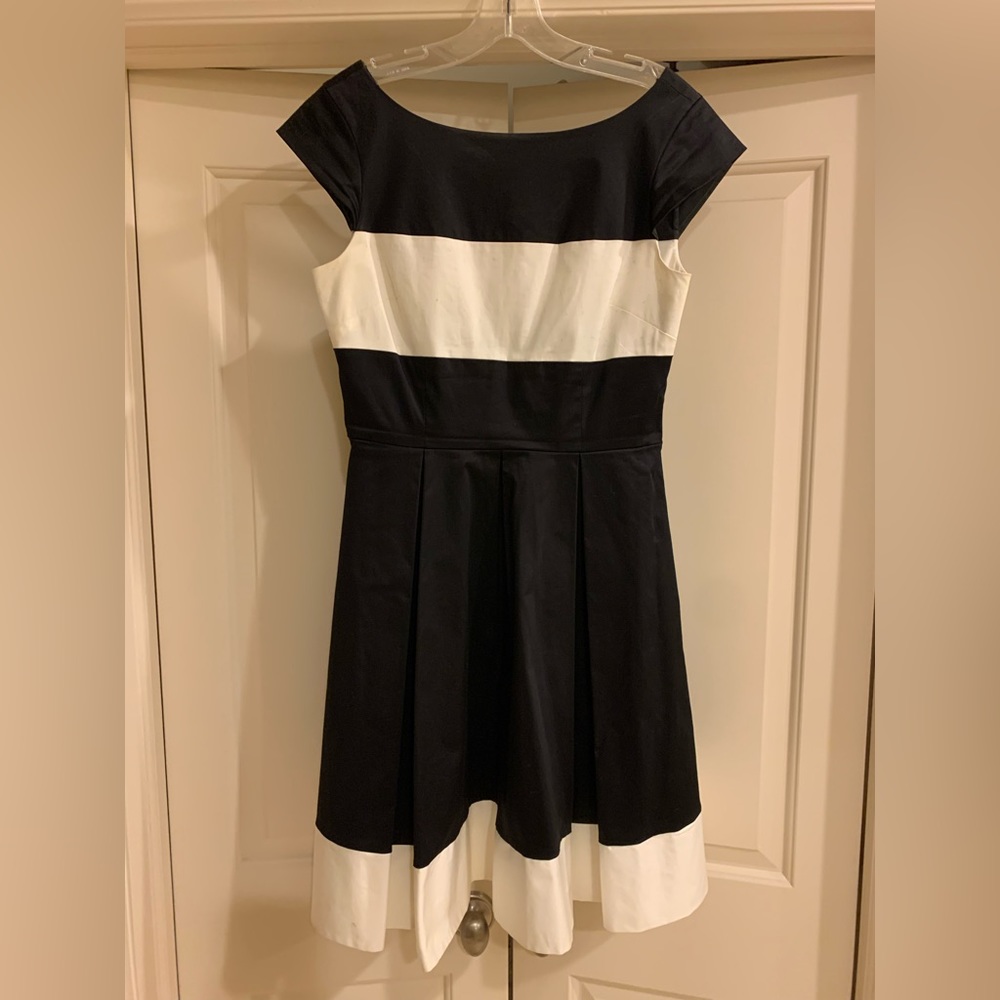 Kate Spade Gayle Dress Sleeveless with Pockets; Fit and Flare, Black & Ivory